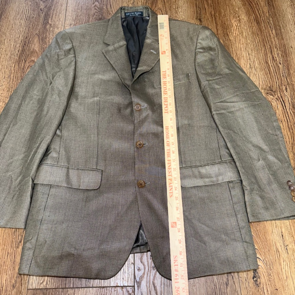 Andrew Fezza Fusion Silk Super 100s Wool Blazer Mens 40R Brown Micro Check - Picture 6 of 11